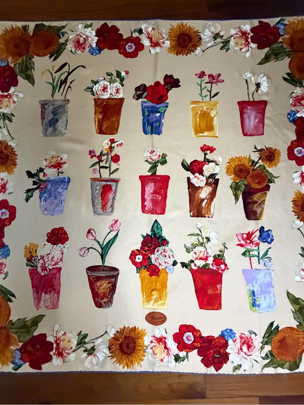 Gucci Floral Pots Silk Scarf .